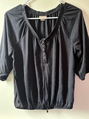 Black Women's Tie-Front Henley Blouse